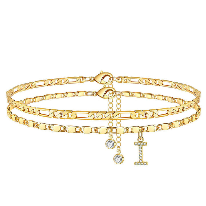 Lumière™ — Bracelet de cheville doré initiale strass élégance personnalisée
