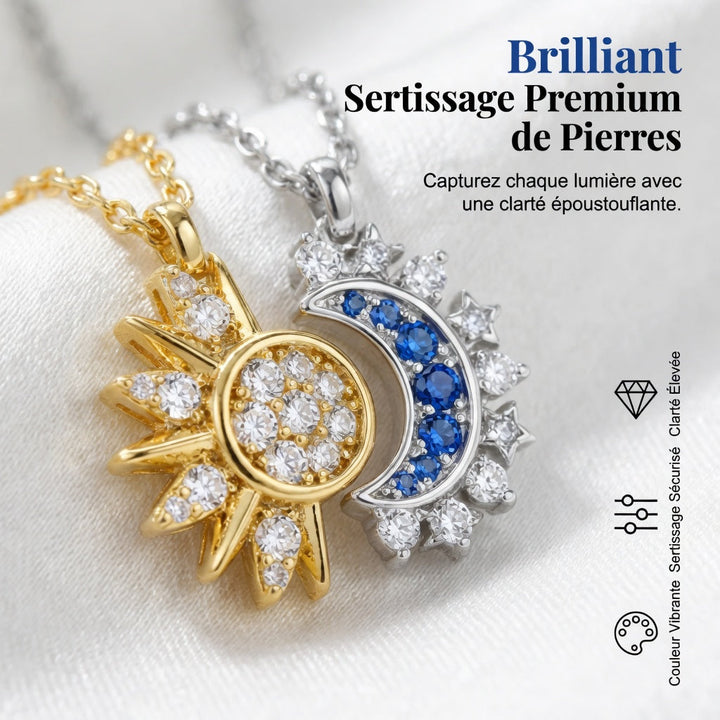 Sélénie™ — Collier soleil lune cristaux bitonalité céleste