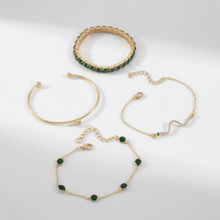 Émeraude™ — Set bracelets dorés pierres vertes élégance précieuse