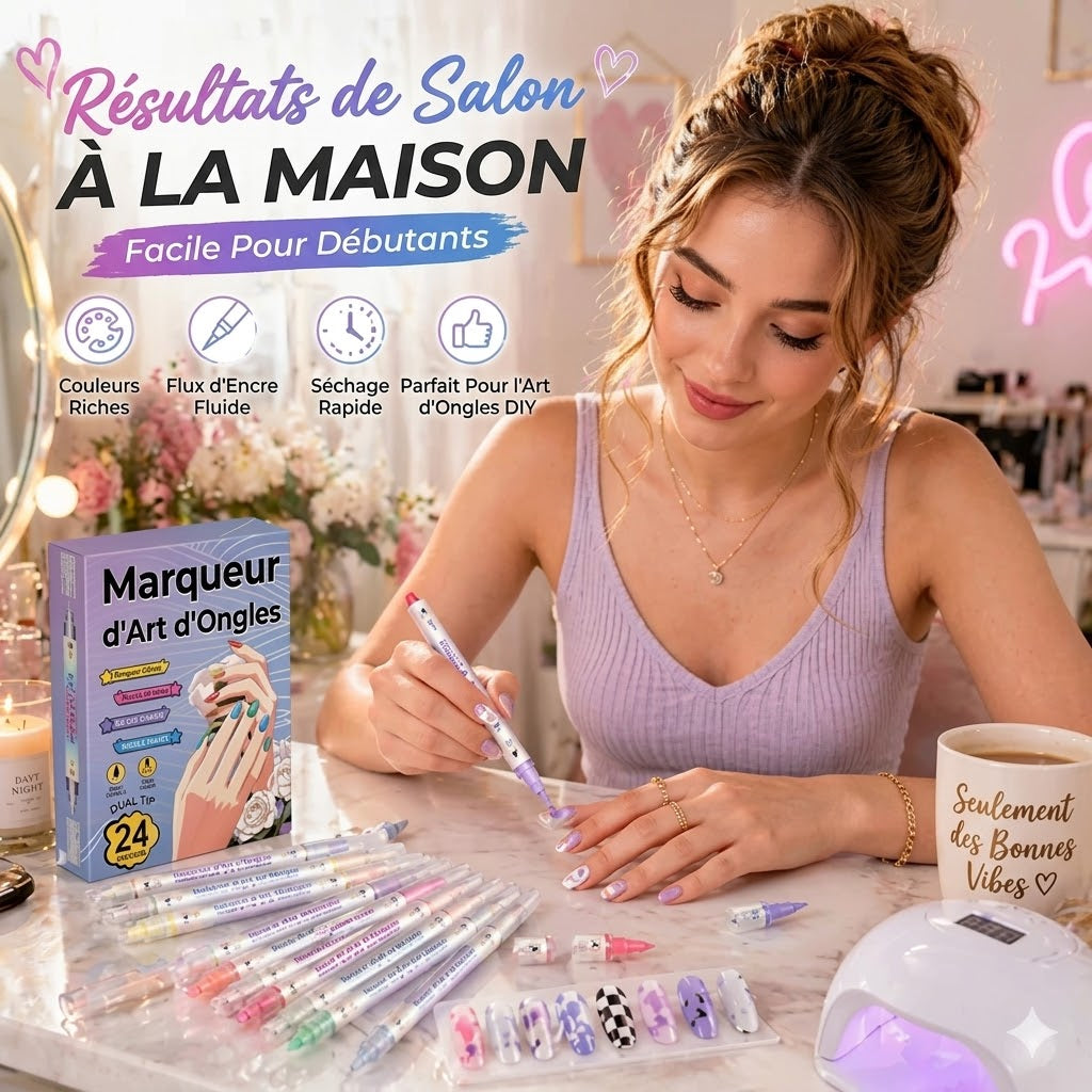 Pinceline™ — Kit 24 marqueurs nail art pointe précision 0,5 mm longue durée waterproof