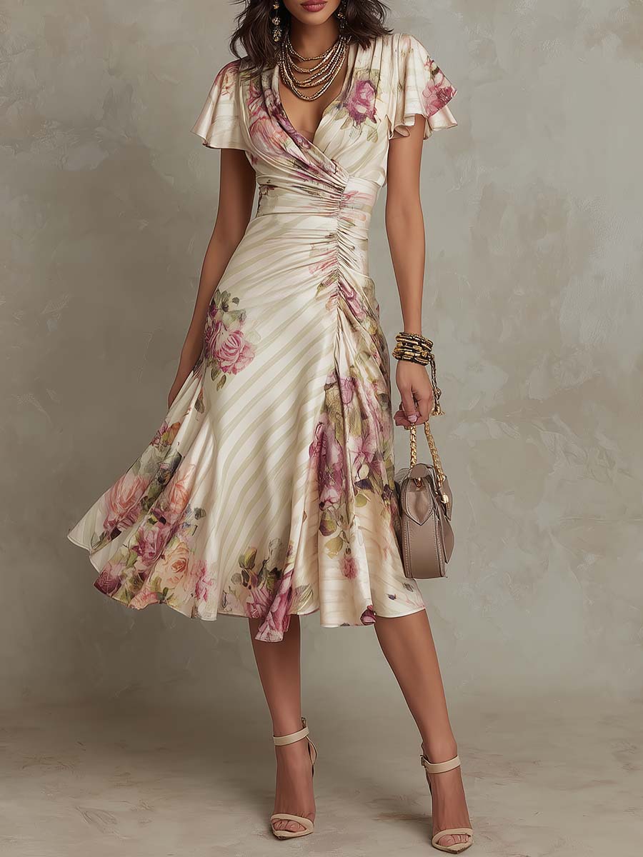 La Scintilla | Robe Élégante Drapée Florale Camille