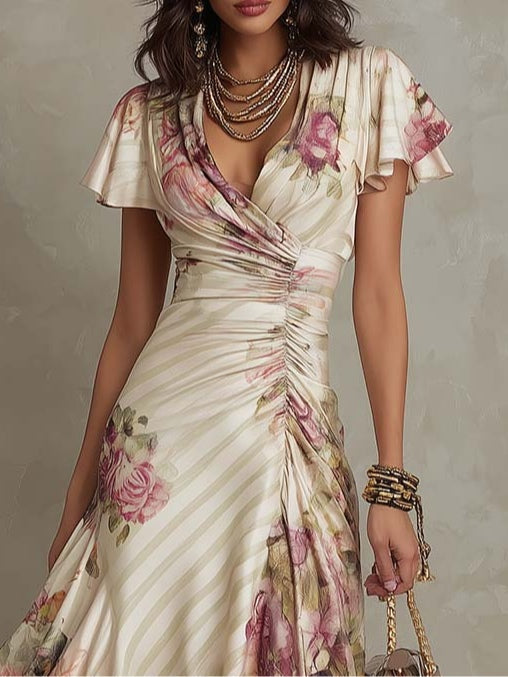 Alba - Robe midi en satin floral élégant rétro