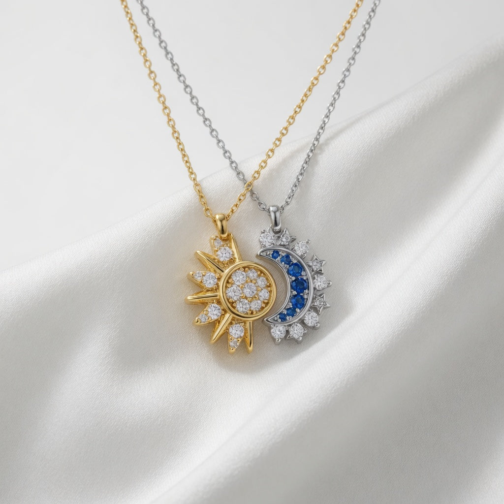 Sélénie™ — Collier soleil lune cristaux bitonalité céleste