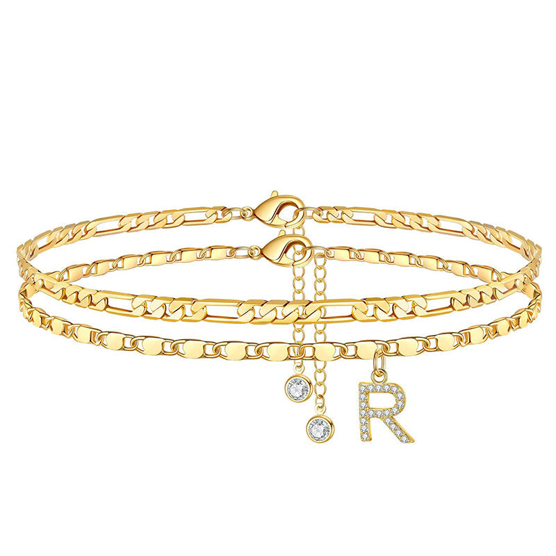 Lumière™ — Bracelet de cheville doré initiale strass élégance personnalisée
