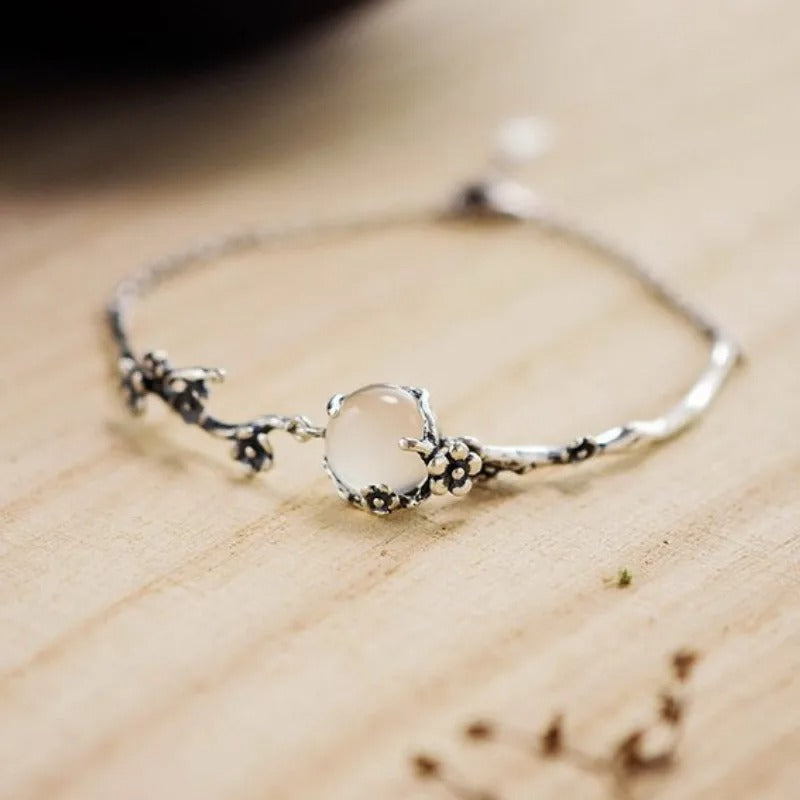 Bracelet Vintage en Argent avec Fleurs