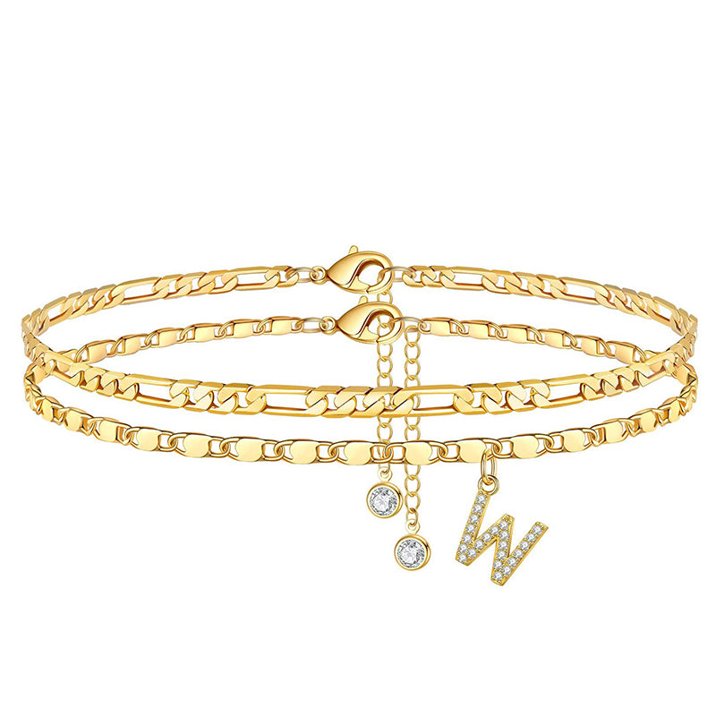 Lumière™ — Bracelet de cheville doré initiale strass élégance personnalisée