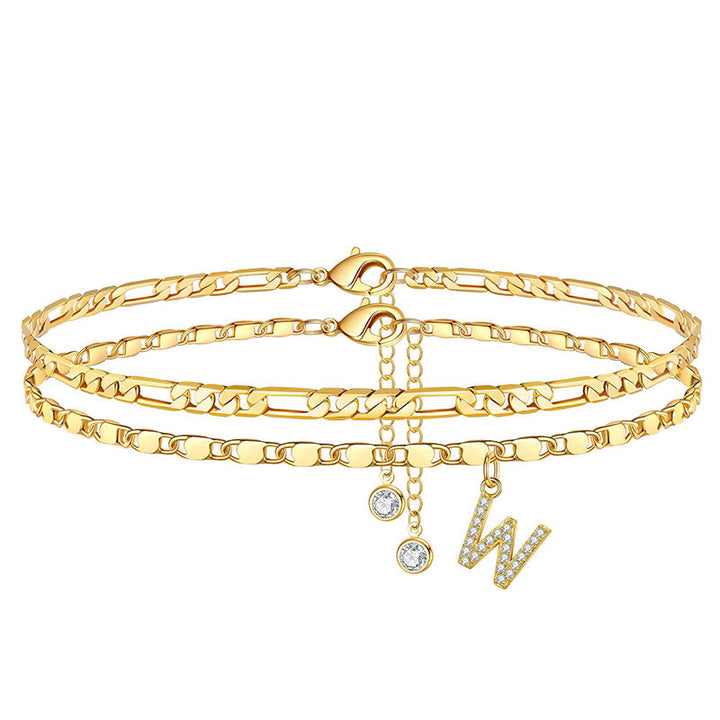 Lumière™ — Bracelet de cheville doré initiale strass élégance personnalisée